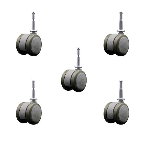2'' Gray Floor Safe Twin Wheel Casters 5/16 Grip Neck Stem, 5PK